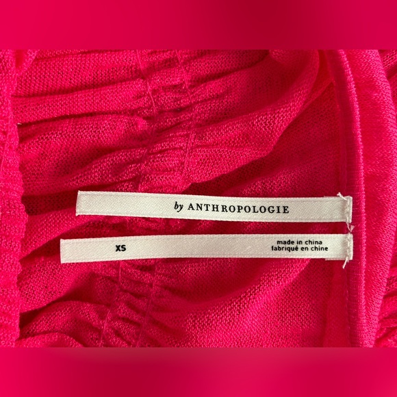 NWT Anthropologie Pink Sheer Smocked/Ruffled Asymmetrical Sweater Tank, Size XS - Picture 6 of 8